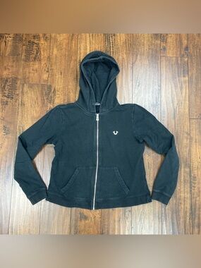 True Religion Jeans Full Zip Hoodie Sweatshirt Black Women’s Size Medium.